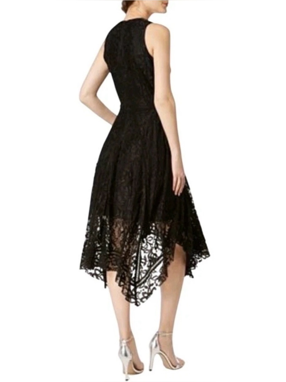Taylor Black Lace Asymmetrical Midi Dress Size 6 NWT